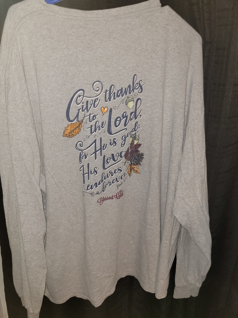 Give Thanks to the Lord Long Sleeve Tee - Gray